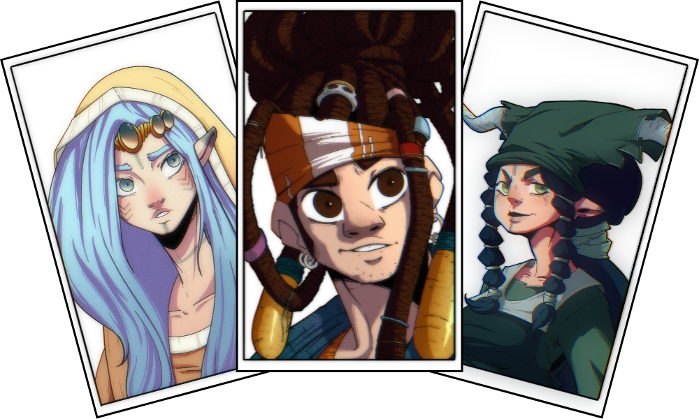 Character cards displaying Mira, Yuba, and Aisha.